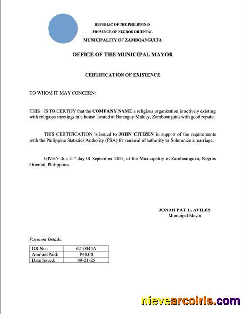Philippines certificate of existence, version 2